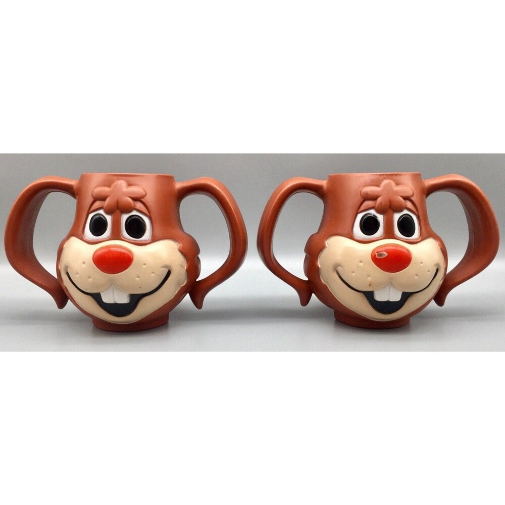Vintage 1980s Nestle Nesquik Bunny Pair 12 oz Double Handle Plastic Mugs USA